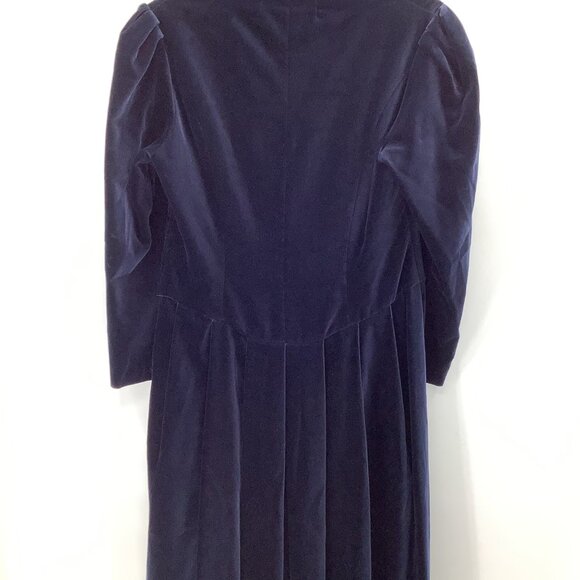 Laura Ashley Vintage Navy Velvet Long Sleeve Dress Size 12 Victorian Faire Goth - Picture 5 of 11